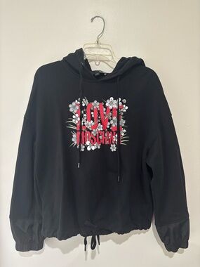 Moschino Black Hoodie with Red Floral Logo